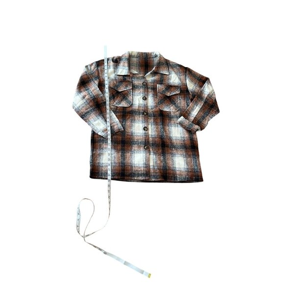 Womens Brown & Cream Plaid Button-Up Long Sleeve Shirt Jacket L - Picture 6 of 11